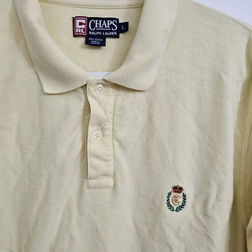 Chaps x Ralph Lauren Polo Shirt Mens Large Yellow Preppy Short Sleeve Top Cotton